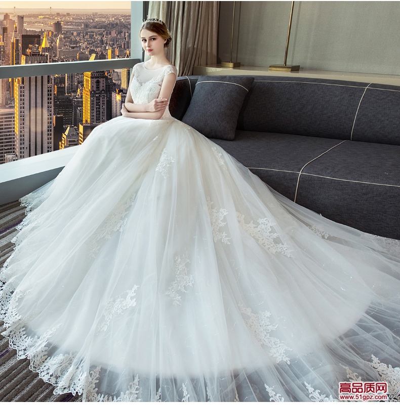 白色无袖婚纱2018新款新娘结婚礼服拖尾显瘦公主梦幻欧美奢华女性感