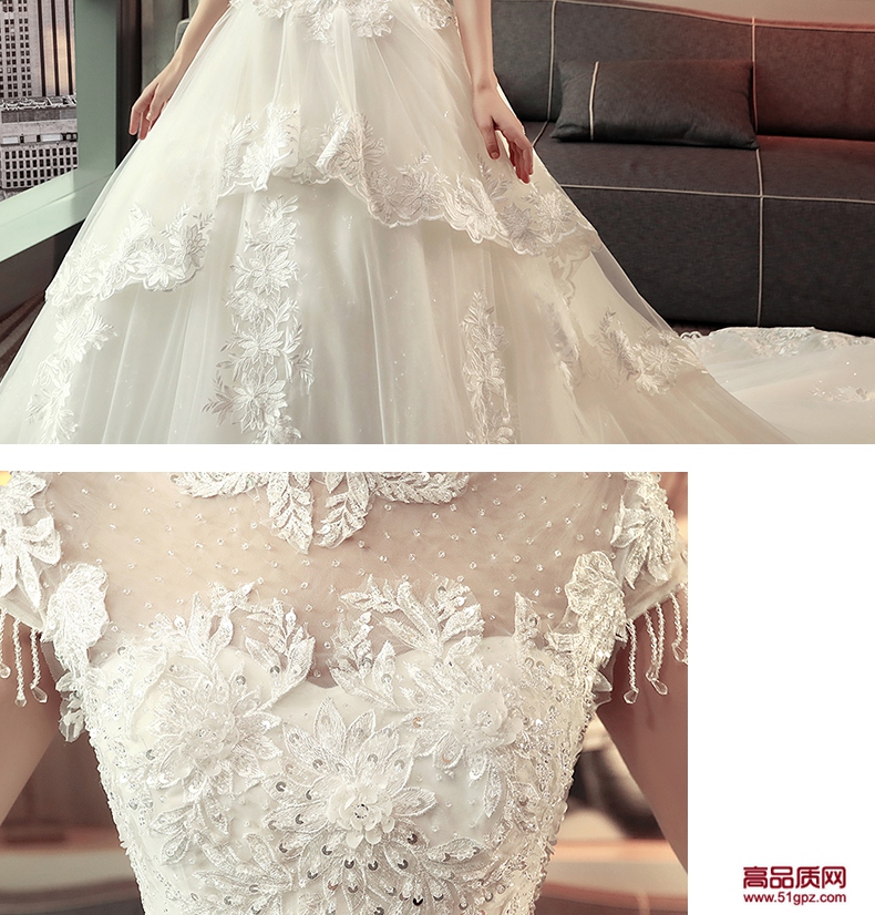 象牙白色婚纱礼服2018新款结婚韩版婚纱礼服新娘显瘦公主长拖尾宫廷