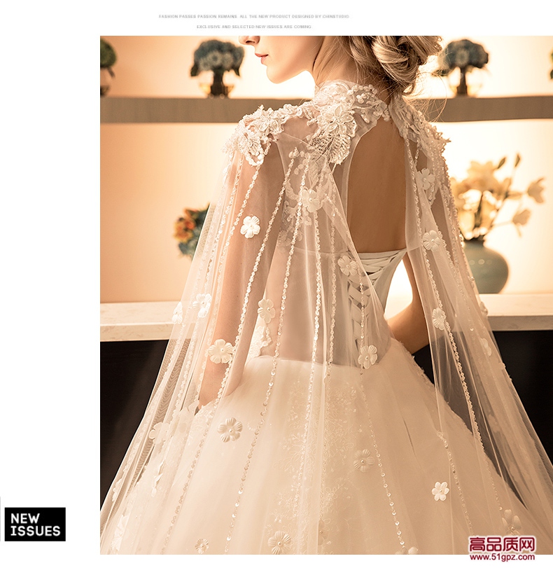 象牙白婚纱礼服2018新款新娘结婚彩纱奢华长拖尾复古韩式长袖