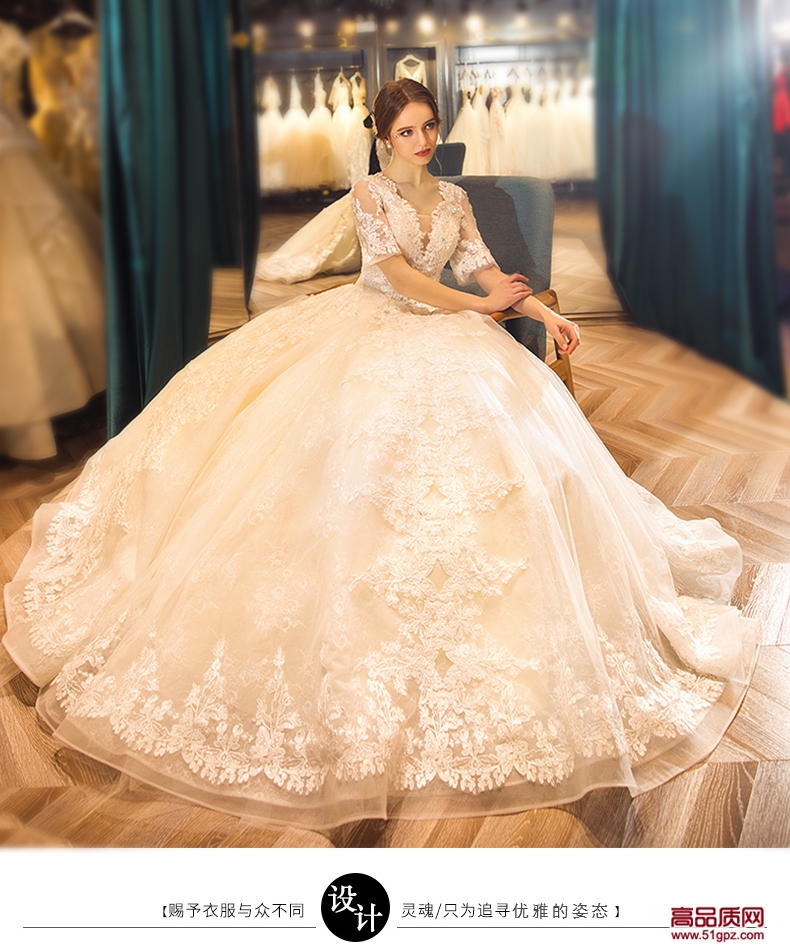 浅香槟色婚纱礼服2018新款新娘结婚宫廷公主梦幻欧美奢华显瘦