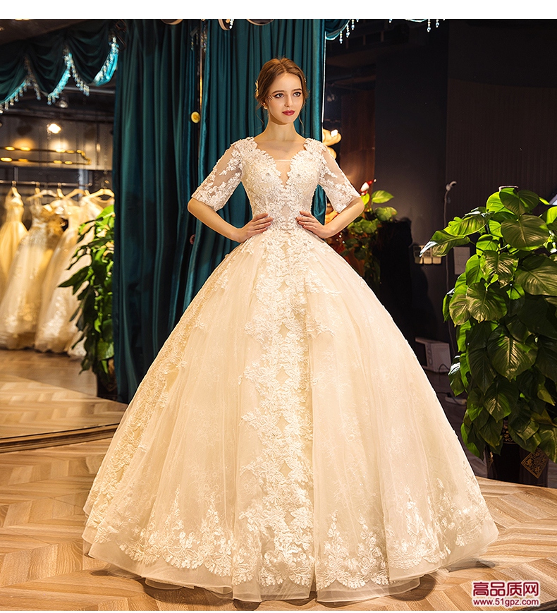 浅香槟色婚纱礼服2018新款新娘结婚宫廷公主梦幻欧美奢华显瘦